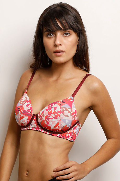 Zivame Moroccan Lace Padded Non Wired 3/4th Coverage T-Shirt Bra - Zinfandel — image 2