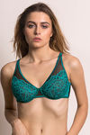 Zivame Color Struck Double Layered Wired Medium Coverage Lace Bra-Quetzal Green — thumbnail 2