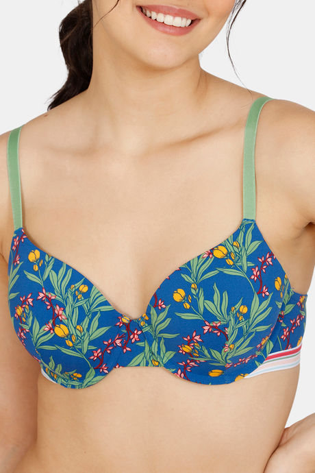 Zivame Tree Of Life Printed Padded Wired 3/4th Coverage T-Shirt Bra - Classic Blue — image 4