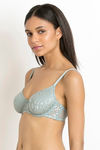 Zivame Luxe Lace Double Layered Wired Low Coverage Bra-Silver Blue — thumbnail 2