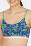 Zivame Tree Of Life Printed Double Layered Non Wired 3/4th Coverage Bralette - Classic Blue — thumbnail 5