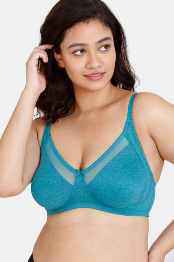 Zivame Double Layered Non-Wired Full Coverage Super Support Bra - Biscay Bay