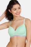 Zivame Beautiful Basics Padded Non Wired 3/4th Coverage T-Shirt Bra - Green Ash — thumbnail 1