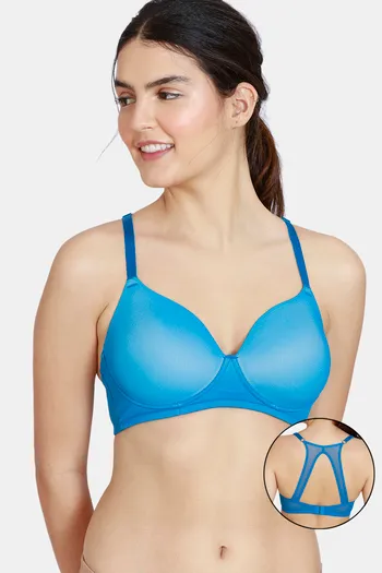 model image of Zivame Abstract Colourplay Mesh Padded Non Wired 3/4th Coverage T-Shirt Bra - Seaport