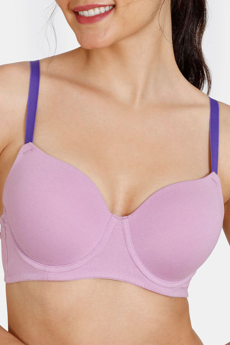 Zivame Beautiful Basics Padded Wired 3/4th Coverage T-Shirt Bra - Violet Tulle — image 4