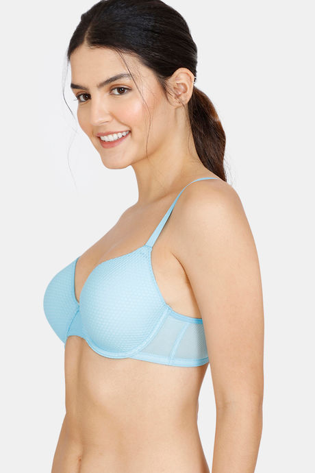Zivame Embossed Mesh Padded Wired 3/4th Coverage T-Shirt Bra - Crystal Seas — image 3