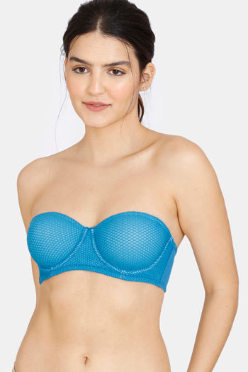 model image of Zivame Embossed Mesh Padded High Wired 3/4th Covarage Strapless Bra - Seaport