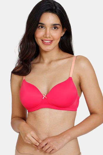 Zivame Beautiful Basics Padded Non Wired 3/4Th Coverage T-Shirt Bra - Virtual Pink