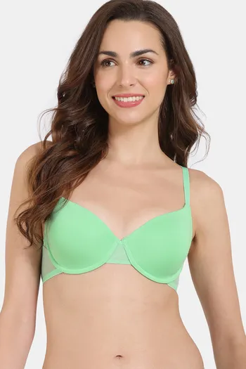 Zivame Beautiful Basics Padded Wired Medium Coverage T-Shirt Bra - Green Ash