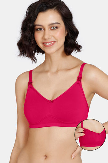 Women's Wirefree Non Padded Super Combed Cotton Elastane Stretch Full  Coverage Nursing Bra with Front Opening and Adjustable Straps - Rose Wine