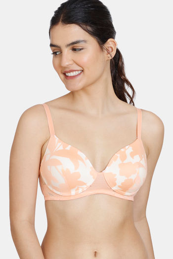 model image of Zivame Sunset Mimosa Padded Non-Wired 3/4Th Covarage T-Shirt Bra  - Coral Quartz
