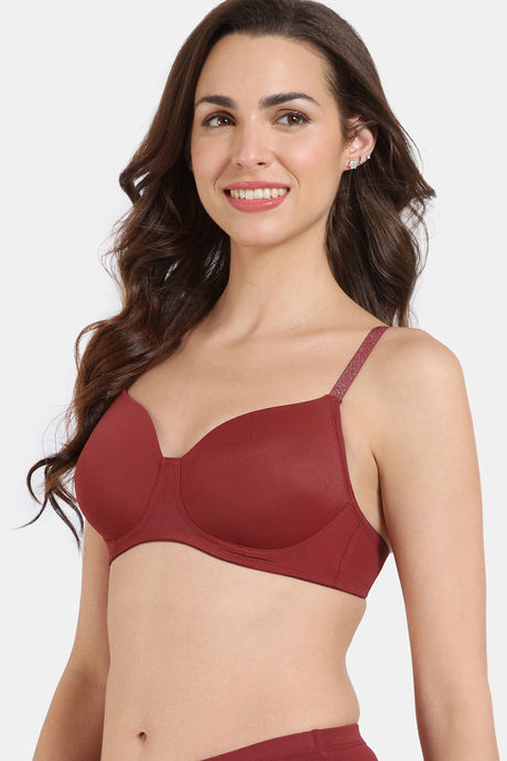 Zivame Glitter Straps Padded Non Wired 3/4Th Coverage T-Shirt Bra - Maroon — image 4