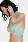 Zivame Vivacious Padded Non Wired 3/4th Coverage T-Shirt Bra - Blue Print — thumbnail 3