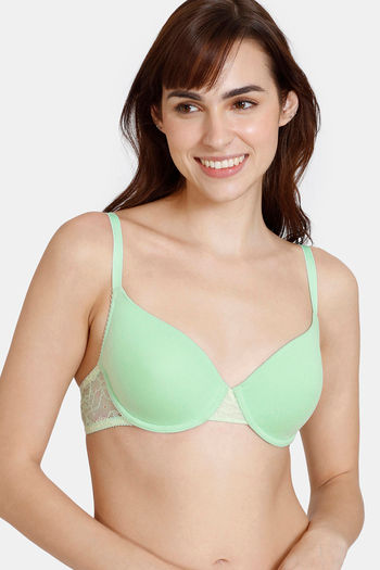 Zivame Beautiful Basics Padded Wired Medium Coverage T-Shirt Bra - Green Ash