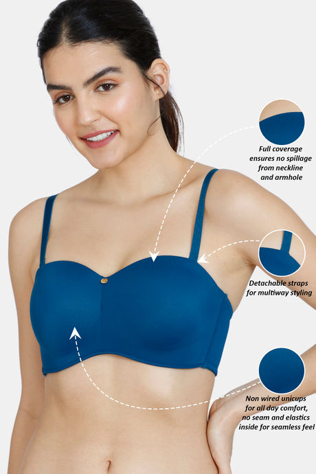 Zivame Innovation Padded Non Wired 3/4Th Coverage Strapless Bra - Sailor Blue — image 7