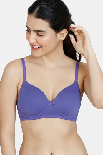 Zivame Beautiful Basics Padded Non Wired 3/4th Coverage T-Shirt Bra - Purple Corallites