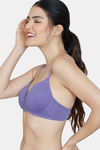 Zivame Beautiful Basics Padded Non Wired 3/4th Coverage T-Shirt Bra - Purple Corallites — thumbnail 3