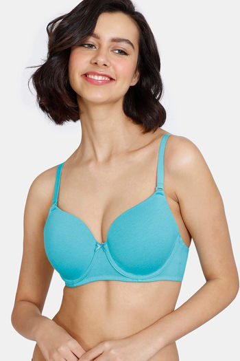 Buy Rosaline Women's Polyester Cotton Padded Wired Casual 3/4Th Coverage  T-Shirt Bra (RO1211FASHDBLUE0034D_Blue_34D) at