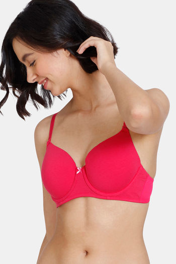 Zivame Beautiful Basics Padded Wired 3/4th Coverage T-Shirt Bra - Love Potion