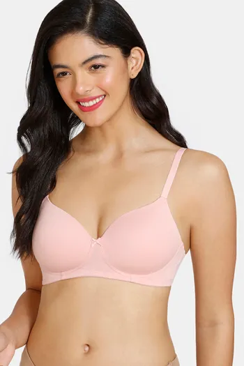 Zivame Beautiful Basics Padded Non Wired 3/4th Coverage T-Shirt Bra - Powder Pink
