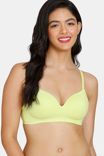 Zivame Beautiful Basics Padded Non Wired 3/4th Coverage T-Shirt Bra - Wild Lime
