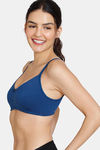 Zivame Beautiful Basics Double Layered Non Wired 3/4th Coverage T-Shirt Bra - Navy Peony — thumbnail 4