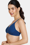 Zivame Beautiful Basics Double Layered Non Wired 3/4th Coverage T-Shirt Bra - Navy Peony — thumbnail 3