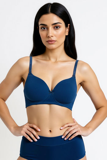Zivame Padded Non Wired 3/4Th Coverage T-Shirt Bra - Sargasso Sea