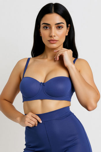 Zivame Beautiful Basics Padded Wired 3/4th Coverage Strapless Bra - Blue Depth