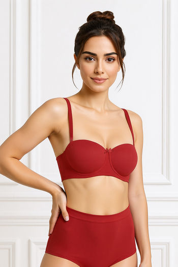 model image of Zivame Beautiful Basics Padded Wired 3/4th Coverage Strapless Bra - Sundried Tomato