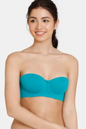 Zivame Beautiful Basics Padded Wired Medium Coverage Strapless Bra - Deep Peacock Blue