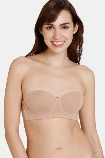 model image of Zivame Beautiful Basics Padded Wired Medium Coverage Strapless Bra - Nude