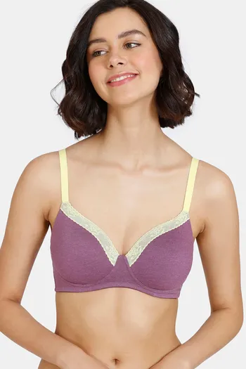 Zivame Happy Basics Padded Non-Wired 3/4th Coverage T-Shirt Bra - Purple Passion