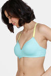 Zivame Happy Basics Padded Non-Wired 3/4th Coverage T-Shirt Bra - Aruba Blue — thumbnail 3