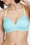 Zivame Happy Basics Padded Non-Wired 3/4th Coverage T-Shirt Bra - Aruba Blue — thumbnail 4