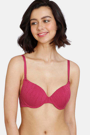 Zivame Lace Embrace Wired Convertible Straps Extreme Push Up Bra-Peach