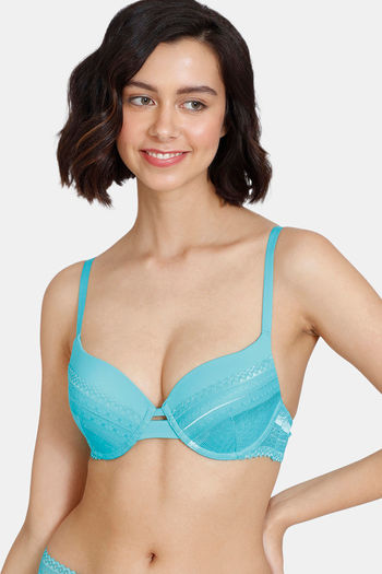 Buy Zivame Satin Brides Padded Moderate Pushup Low Back Bra- Mermaid Blue  (A-D) at