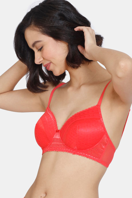 Zivame Heartstopper Padded Non Wired 3/4Th Coverage Lace Bra - Hibiscus — image 3