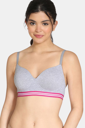 Zivame Sporty Twist Padded Non Wired 3/4th Coverage T-Shirt Bra - Grey Melange