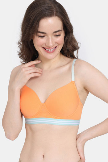 Zivame Sporty Twist Padded Non Wired 3/4th Coverage T-Shirt Bra - Mock Orange