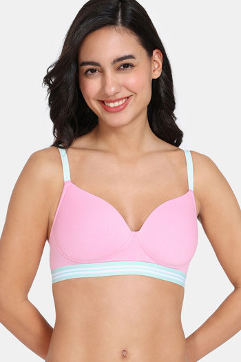 Zivame Sporty Twist Padded Non Wired 3/4th Coverage T-Shirt Bra - Prism Pink