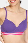 Zivame Sporty Twist Padded Non Wired 3/4th Coverage T-Shirt Bra - Royal Purple — thumbnail 4