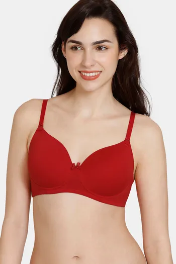 Zivame Beautiful Basics Padded Non Wired 3/4th Coverage T-Shirt Bra - Barbados Cherry