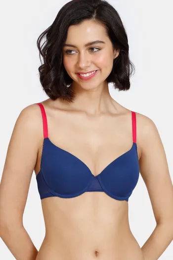 Zivame Beautiful Basics Padded Wired Medium Coverage T-Shirt Bra - Blue Depth