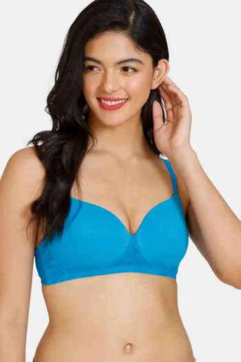 Zivame Beautiful Basics Padded Non Wired 3/4th Coverage T-Shirt Bra - Methyl Blue