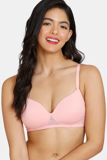Zivame Beautiful Basics Padded Non Wired 3/4th Coverage T-Shirt Bra - Powder Pink
