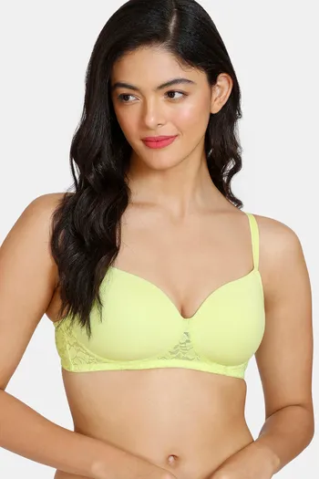 Zivame Beautiful Basics Padded Non Wired 3/4th Coverage T-Shirt Bra - Wild Lime