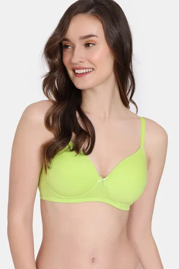 Zivame Beautiful Basics Padded Non Wired 3/4th Coverage T-Shirt Bra - Wild Lime
