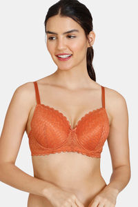 Zivame New Romance Padded Wired 3/4Th Coverage Lace Bra - Beet Red