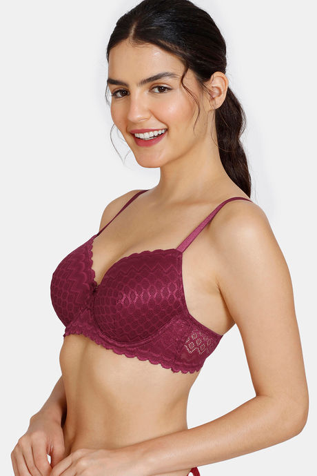 Zivame New Romance Padded Wired 3/4Th Coverage Lace Bra - Beet Red — image 3